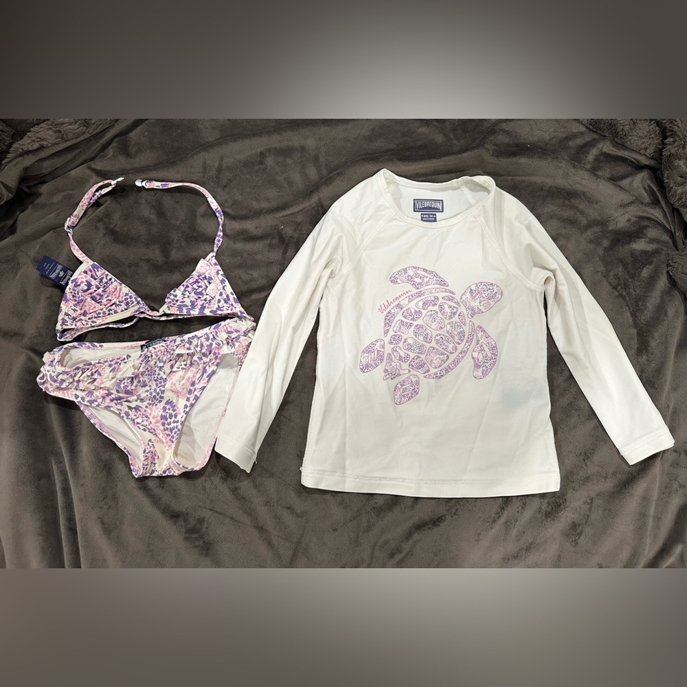 Vilebrequin Kids Bikini Set with SPF rash guard - Purple and Cream